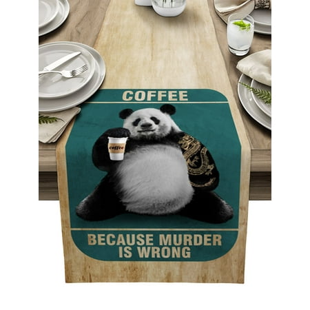 

Funny Panda Coffee Vintage Farm Table Runner Home Party Decorative Tablecloth Cotton Linen Table Runners for Wedding