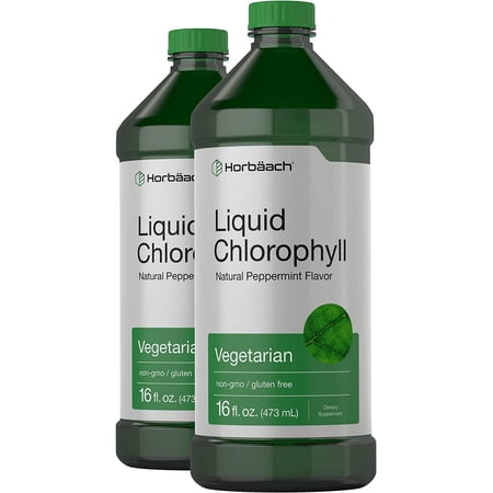 Liquid Chlorophyll 100mg | 2 x 16 oz Bottles | Natural Peppermint Flavor | by Horbaach
