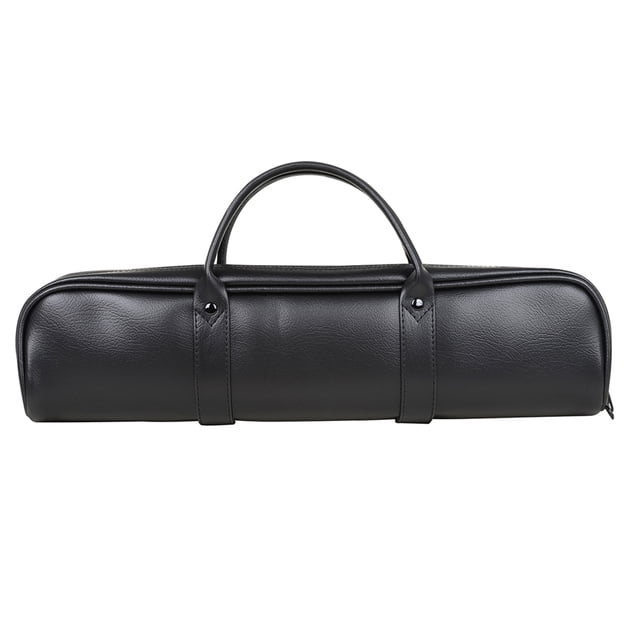 Valise à Flûte Premium 16 Trous en Cuir Noir Pratique Sac de Rangement pour Flûte