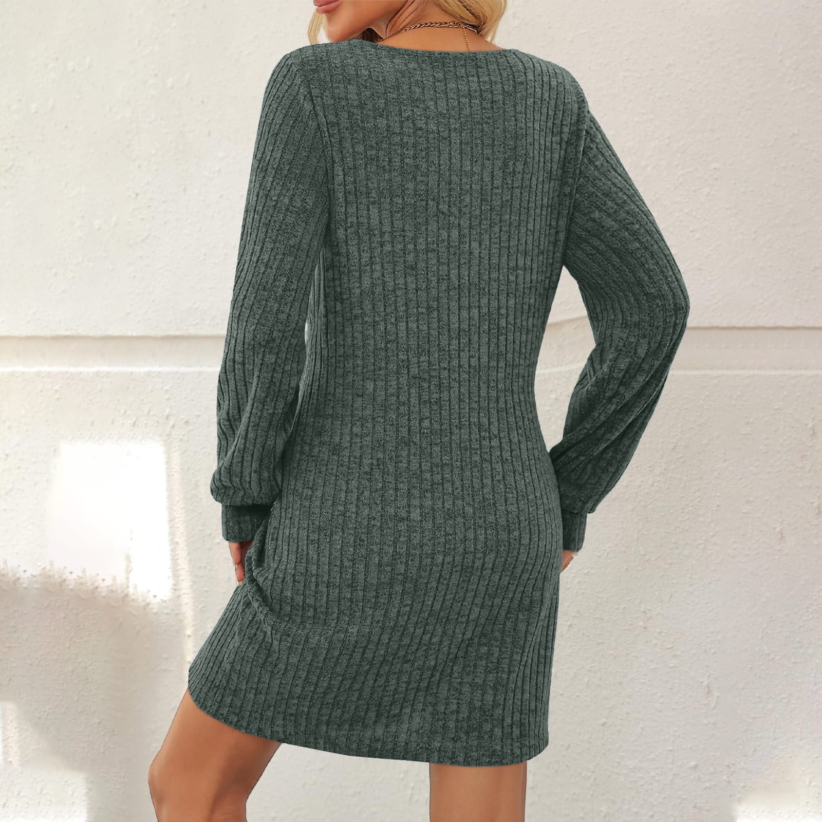 Jinhomg Lace Dresses for Women Long Sleeve Eyelet Ribbed Knit Mini Dress Loose Fit Casual Dresses Spring Clothes Outfits