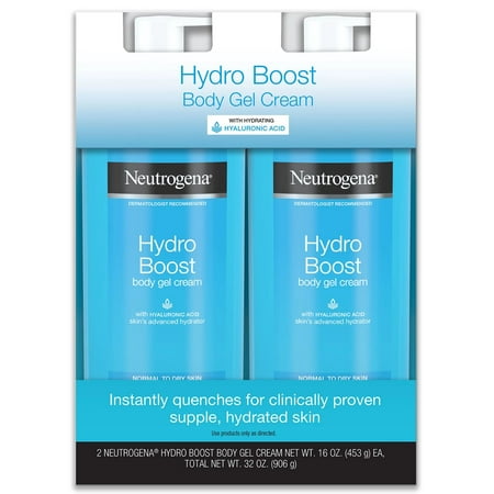 Neutrogena Hydro Boost Fragrance-Free Hydrating Body Gel Cream with Hyaluronic Acid, Fast Absorbing Cream for S (Pack of 2)