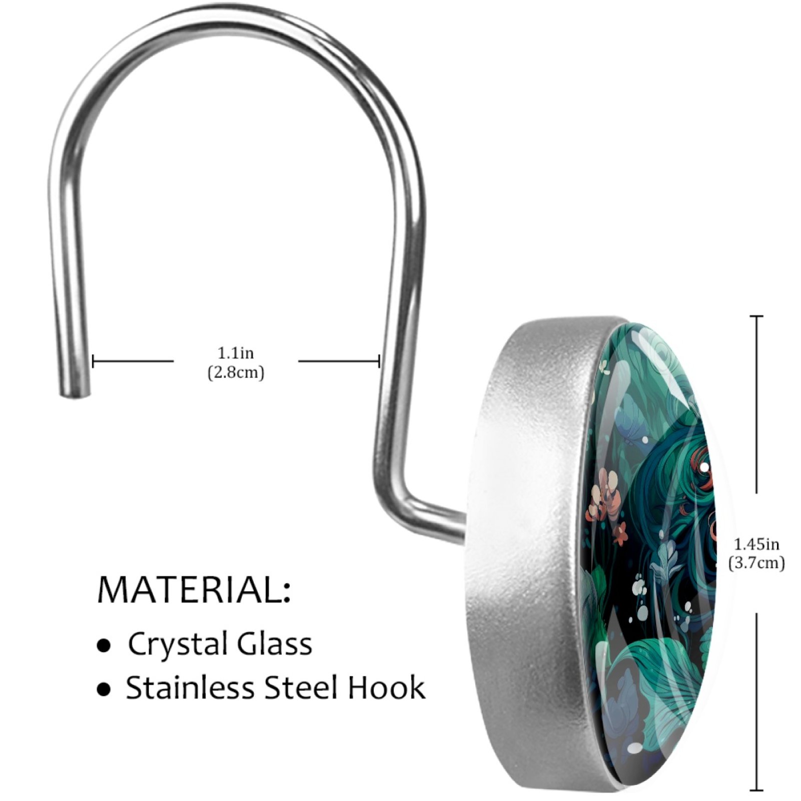HemaKayy 12 Pcs Decorative Shower Curtain Hooks - Stainless Steel Rings for Bathroom Décor - Easy Glide & Secure Hold - Perfect Decoration for Bathroom Shower Rods - Ocean World Mermaid