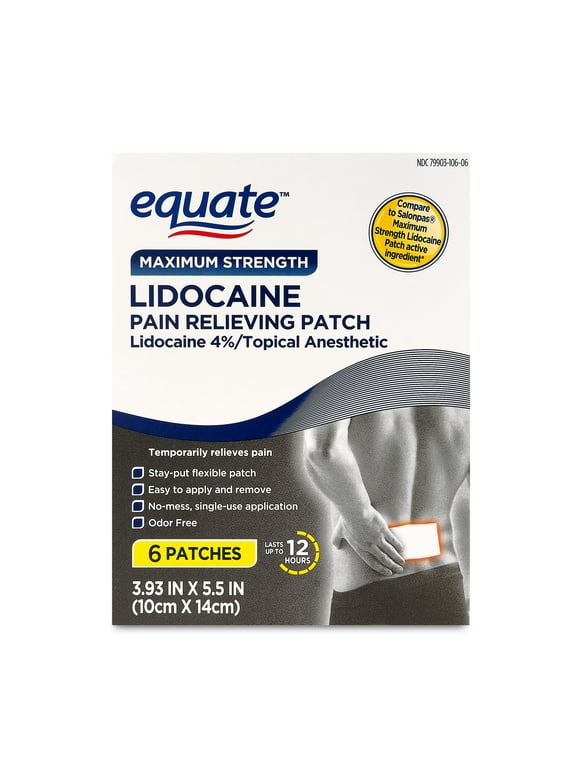 Equate Maximum Strength Lidocaine Pain Relieving Patches for  Body Aches & Pains, 6 Count