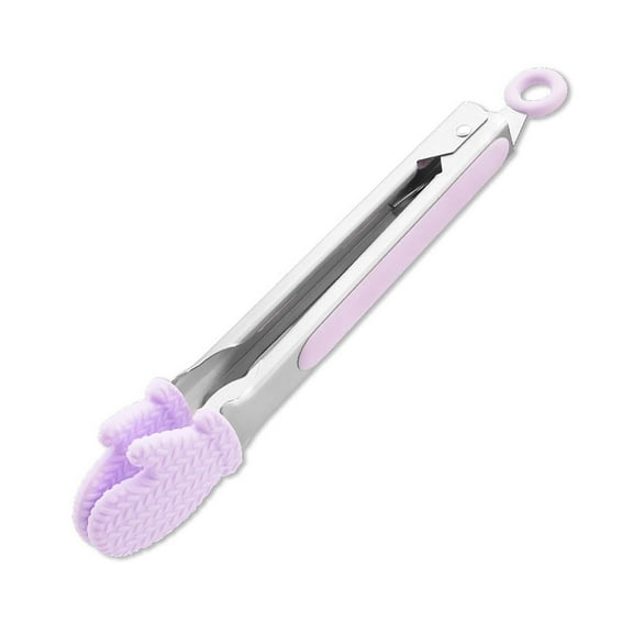 9Inch High Temperature Silicone Food Tongs - Heat Resistant Baking and Cooking Utensils for Steak and Bread - Light Purple - 9 Inch