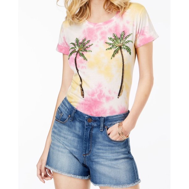 Camiseta adornada con palmeras de lentejuelas Guess berry S