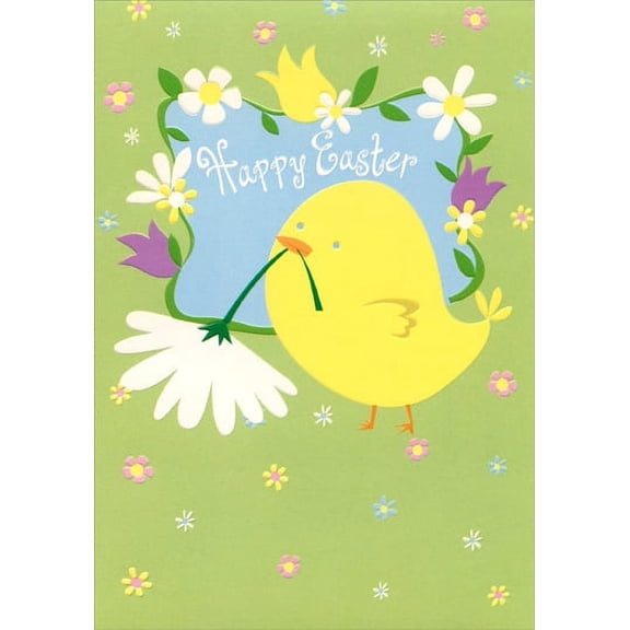 Designer Greetings Chick Carrying White Flower Easter Card