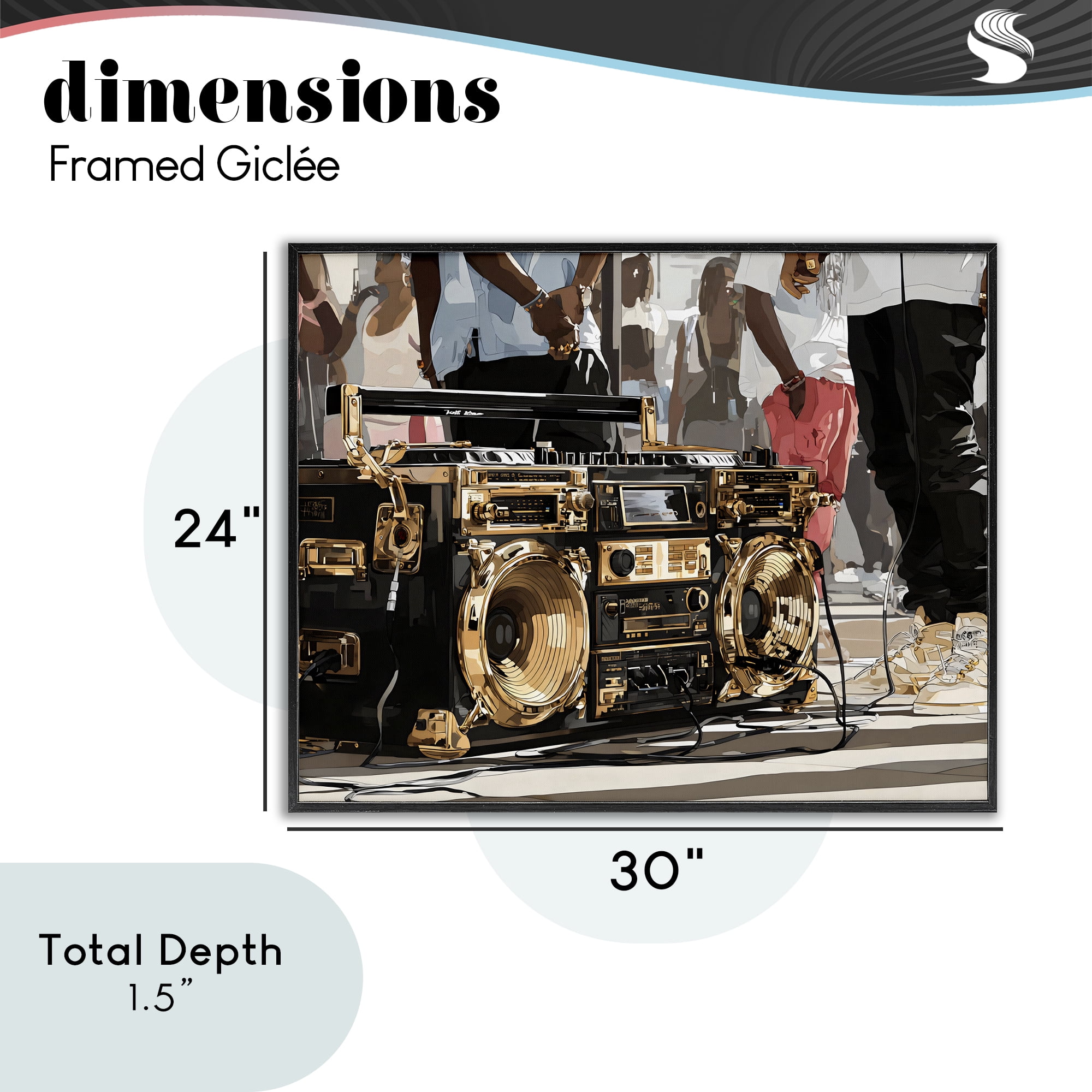 Stupell Industries Golden Stereo Hip Hop Beats Black Framed Giclee Art, design by Franklyn Gregory
