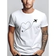 thumbnail image 1 of [Casual Heart Print Tee] Summer Casual Men's T-Shirt - Airplane & Heart Print Crew Neck, Short Sleeve, Stretch Fabric, Machine Washable, 1 of 5