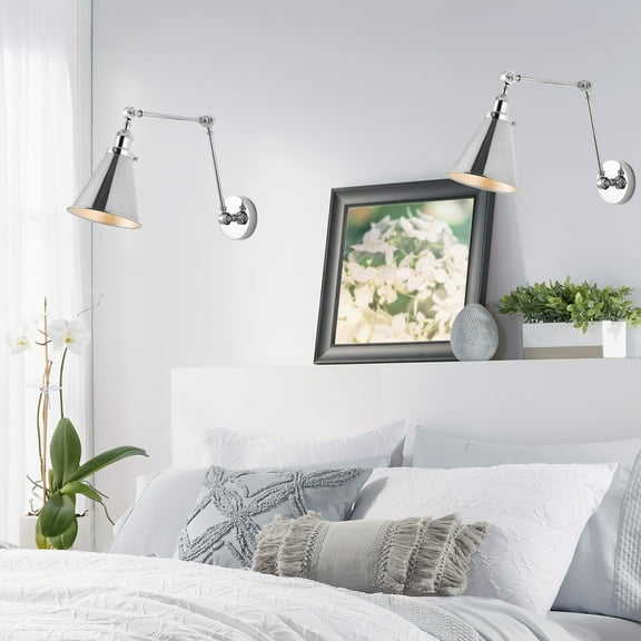 JONATHAN Y Rover 7" Classic Industrial Metal Adjustable Arm LED Wall Sconce, Chrome (Set of 2)