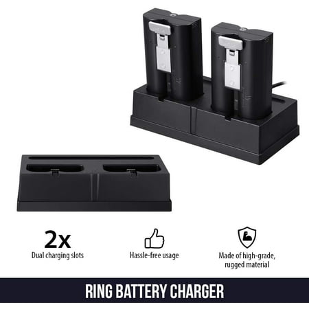 Wasserstein - Battery Charger for Ring Stick Up Cam Battery, Ring Spotlight Cam Battery, and Ring Video Doorbell 2 - Black