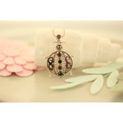 Filigree Fine Silver Ruby & Emerald Ladybug Eternity Necklace for Women on Genuine 925 Sterling Silver