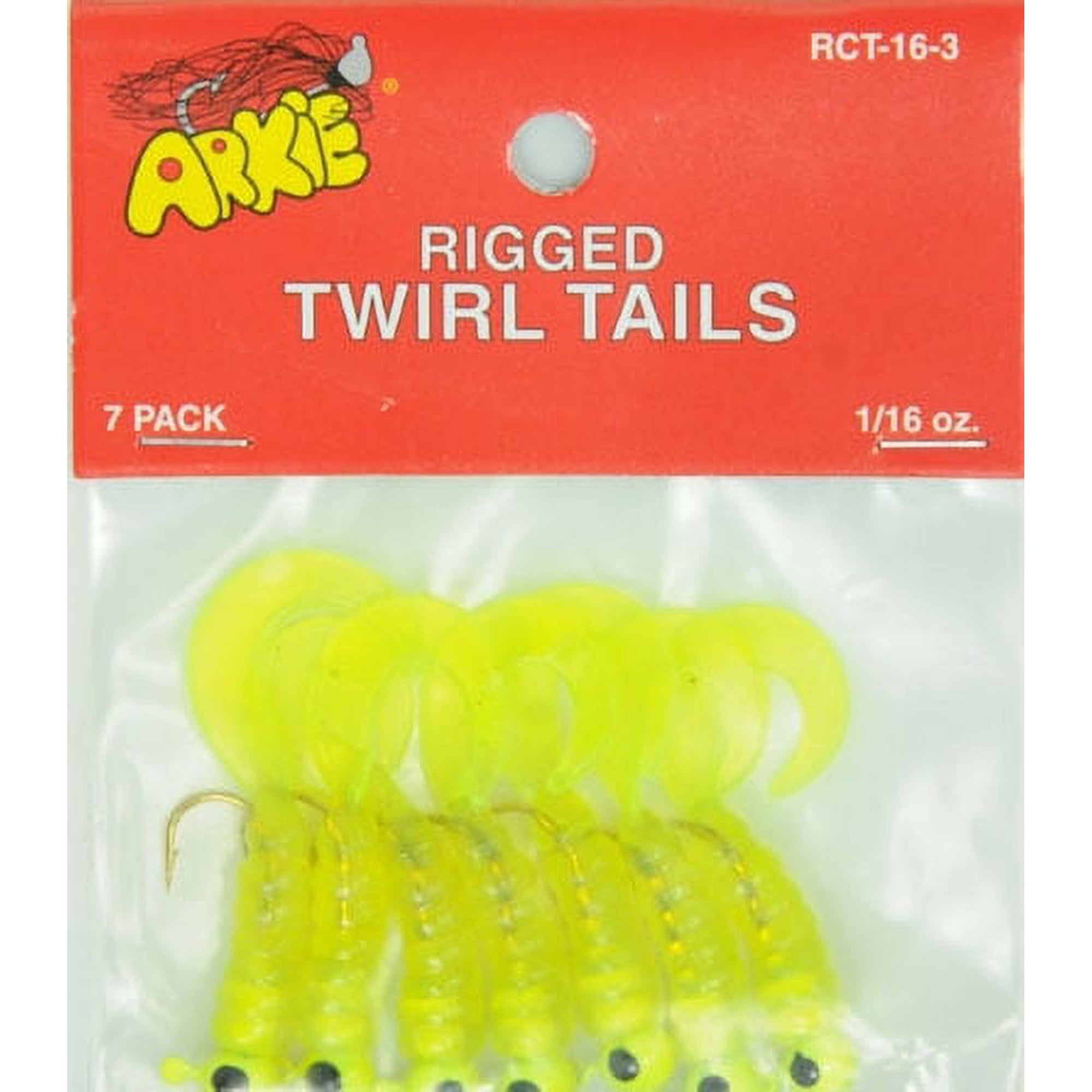 Arkie Rigged Curl Tail Grubs Chartreuse 1/6 oz 7 pack RCT-16-3