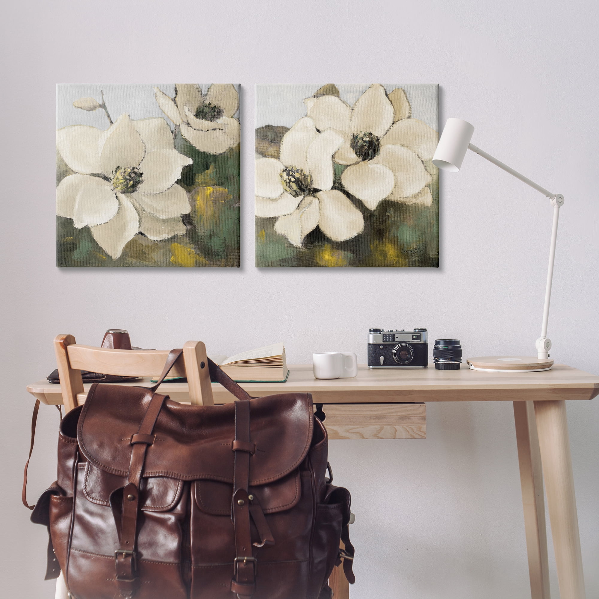 Stupell Industries Blooming Magnolia Blossom Plants & Flowers Painting Wrapped Canvas Art Print Wall Art, 24 x 24, Set of 2