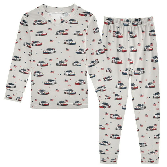 joogoo Flag Racing Car 2 Piece Long Sleeve Tee and Pants Cotton Pajama Set 5Y