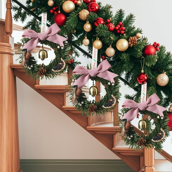 Christmas Bell Wreath Small Pendant, Classic Bell & Wreath Design for Christmas Tree Decorations – Multi-Scene Holiday Ornament Pink