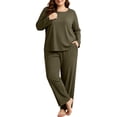 thumbnail image 5 of NominalSnug Plus Size Pajamas for Women Set Ribbed Knit Pjs Womens 2 Piece Long Sleeve Pajama Sets with Pockets Sleepwear, 5 of 8