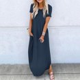 thumbnail image 2 of AherBiu Womens Basic Tshirt Dress Pullover Crew Neck Short Sleeve Solid Color Comfy Maxi Dresse for Women, 2 of 5