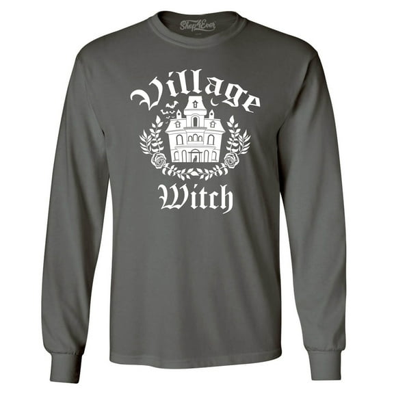 Shop4Ever Men's Village Witch Spooky Halloween Witches Long Sleeve Shirt X-Large Charcoal