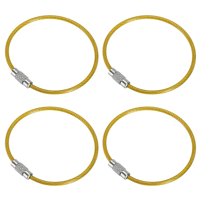 Unique Bargains 6 Inch Wire Keychain Cable Stainless Steel Key Ring Loop, Yellow 4 Pack