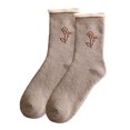 thumbnail image 1 of MesaSe 1 Pair Mid-Tube Ribbed Cuffs High Elasticity Women Socks Winter Floral Print Thickened Fleece Lining Thermal Socks, 1 of 11