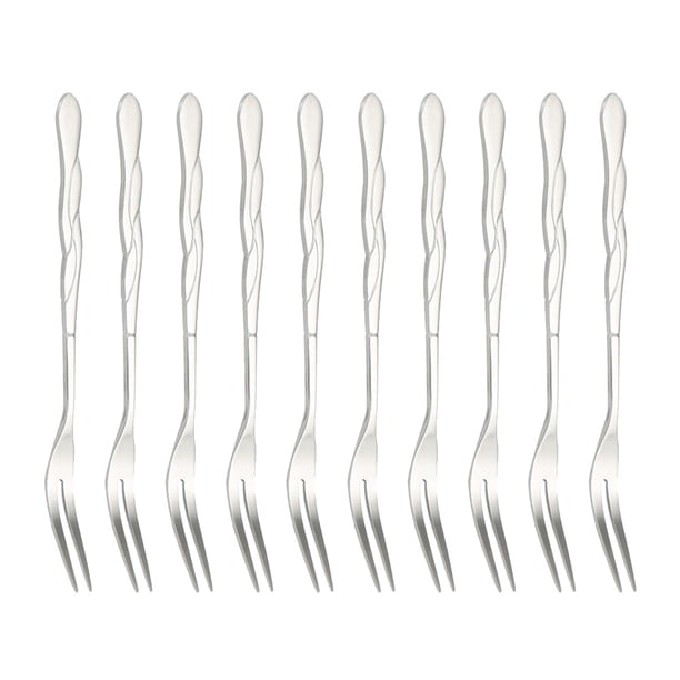 10 palillos de acero inoxidable para fruta, tenedores de postre de dos puntas, tenedores de ensalada, artículos de fiesta para hoteles, karaokes y bares (plateados).