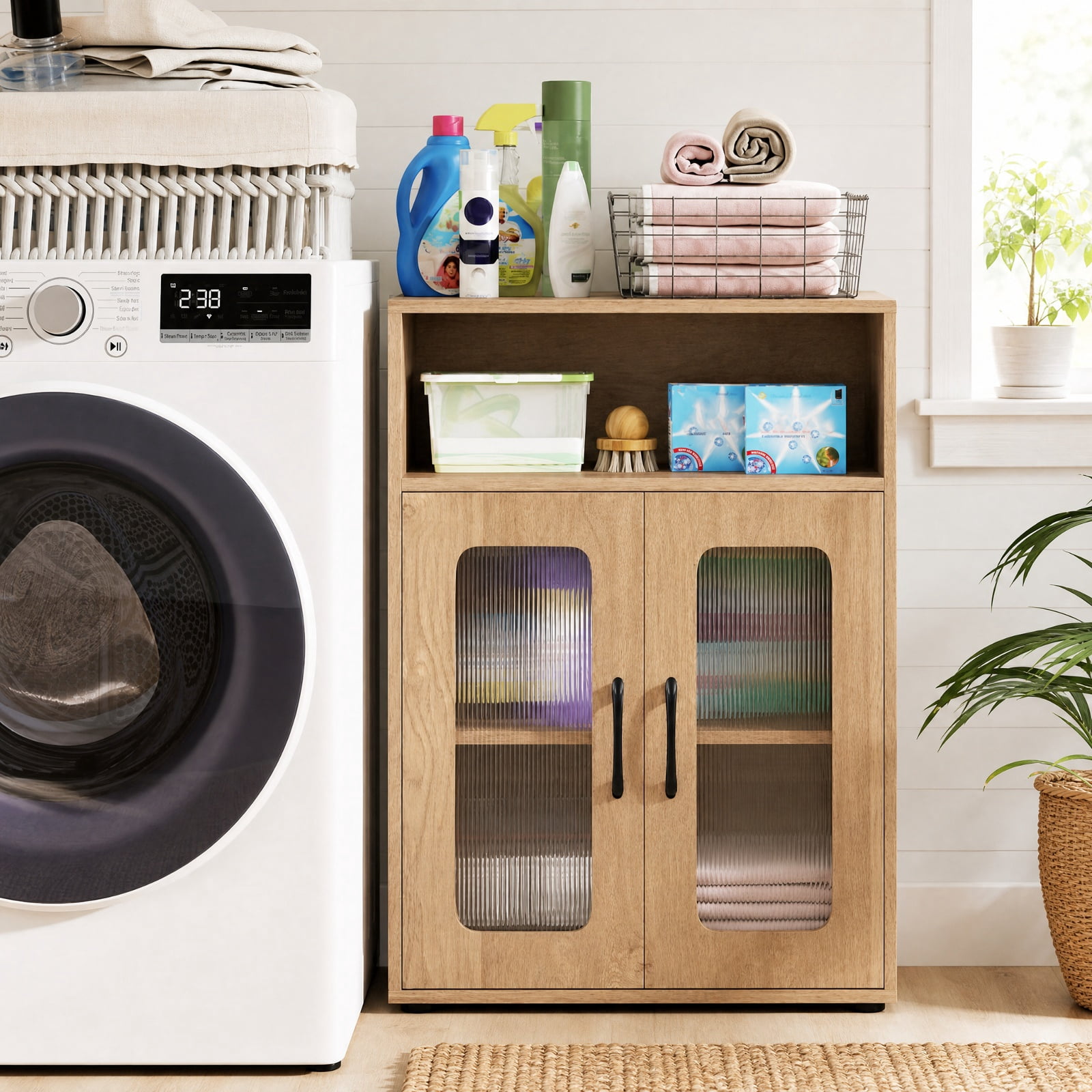 Vebreda Freestanding Bathroom Storage Cabinet, Bathroom Cabinet Freestanding Cabinet with 2 Doors and 3-Level Adjustable Shelf