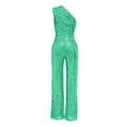 thumbnail image 3 of GaThRRgYP Jumpsuit for Women Summer,Womens Rompers for Summer Dressy,Women's Solid Color High-Waisted Strapless One-Shoulder Sequin Casual Long Jumpsuit Mint Green XXL, 3 of 4