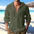 thumbnail image 2 of Men's Cotton Linen Solid Color Shirt Hooded Hoodie Button Loose Long-sleeved Hooded Spring And Summer Casual Daily Clothing, 2 of 6