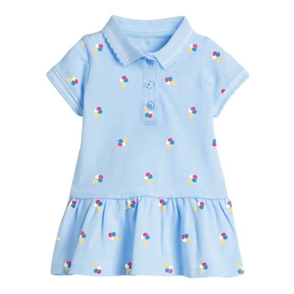 Curuila Children Girls Dress Short Sleeve Cartoon Print Lapel Button Down Summer Soft Casual Dresses Size 3-4 Years