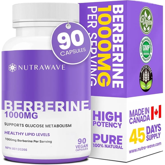 Nutrawave Berberine 1000mg - Metabolic & Digestive Support Supplement - Plant-Based Formula for Daily Wellness - 90 Vegan Capsules