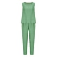 thumbnail image 4 of Fmbrln Womens Summer Linen 2 Piece Sets Casual Crew Neck Sleeveless Tank Tops and Drawstring Elastic Waist Pants Sets Lounge Vacation Sets Green L, 4 of 5