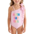 thumbnail image 2 of Gunia Toddler Girl Swimsuit Kids Letter Print Asymmetrical Bow Ruffles Sleeveless Bathing Suits Beachwear Girls' Swimwear For Holiday Beach Pool 1-6 Years, 2 of 6