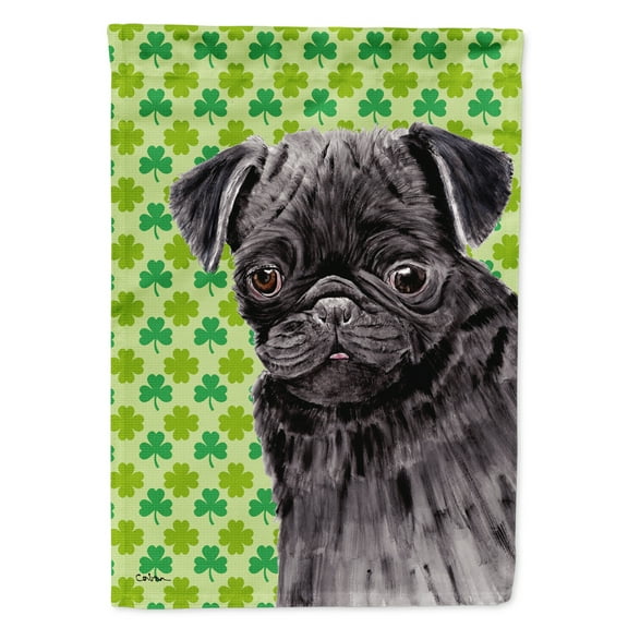 Carolines Treasures SC9286-FLAG-PARENT Pug Black St. Patricks Day Shamrock Portrait Flag  multicolor