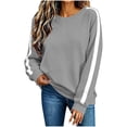 thumbnail image 4 of NominalSnug Womens Fleece Lined Crew Neck Sweatshirts Long Sleeve Stripe Pullover Tops Loose Fit Fall Outfits, 4 of 8