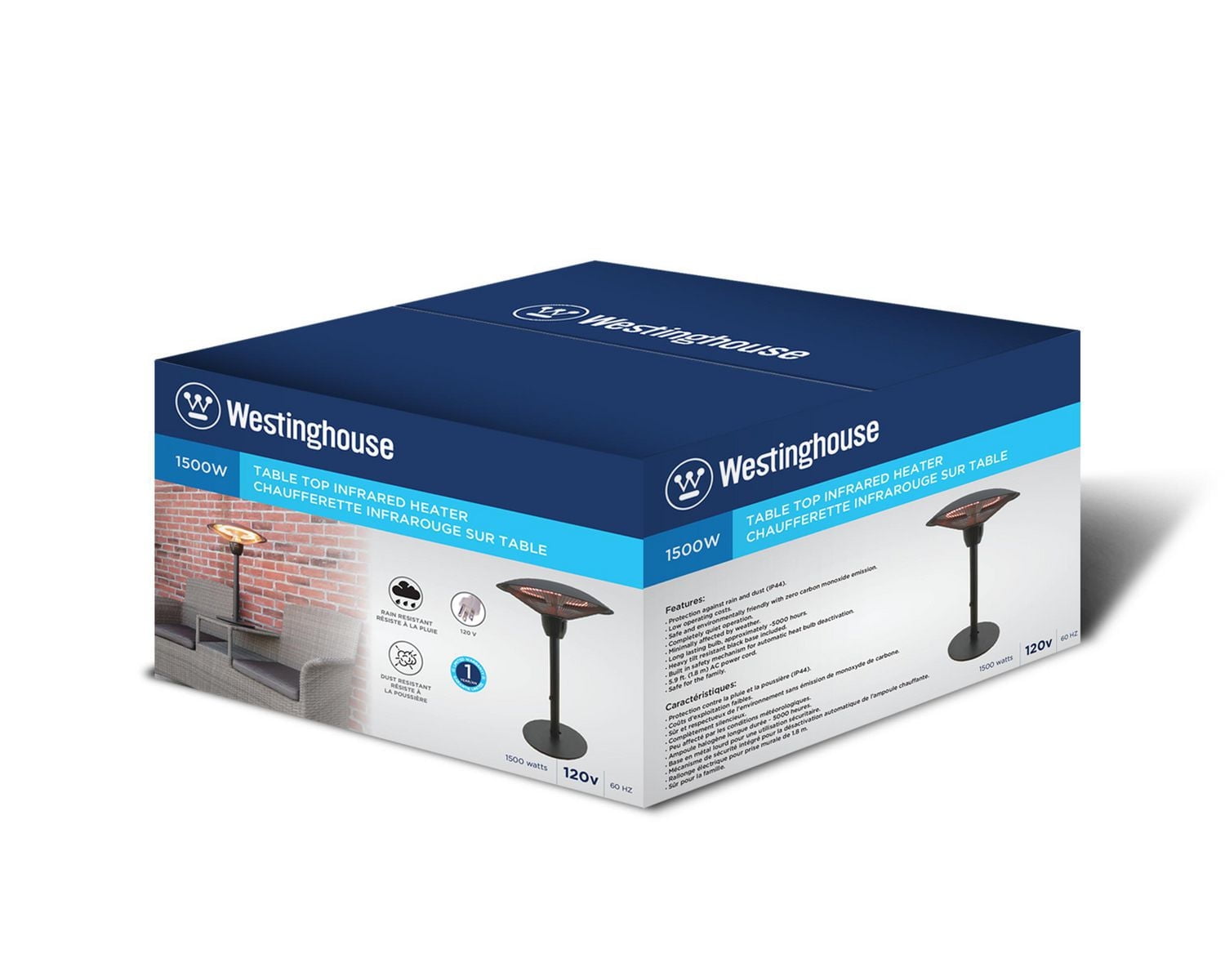 Westinghouse  WES31-1566 Table Top Infrared Electric Outdoor Heater with Durable Matte Black Finish