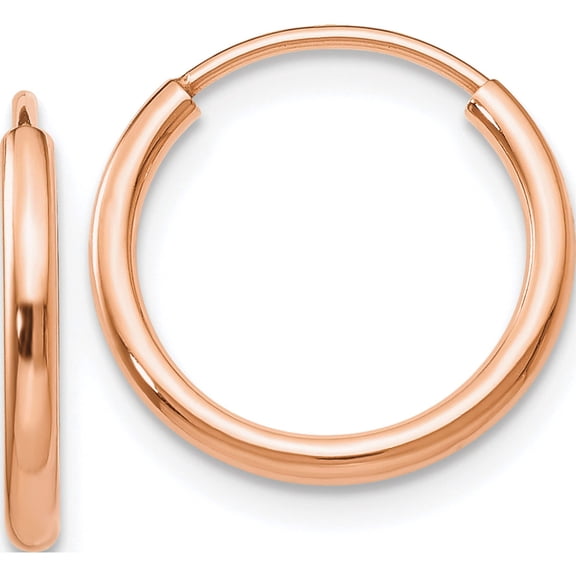 14K Rose Gold Polished Endless Tube Hoop Earrings (14 X 14) Made In Peru tf781