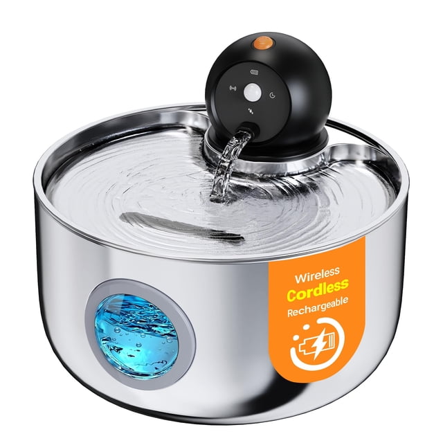 Fuente de agua Cat NOBXBON inalámbrica de acero inoxidable 2.6L