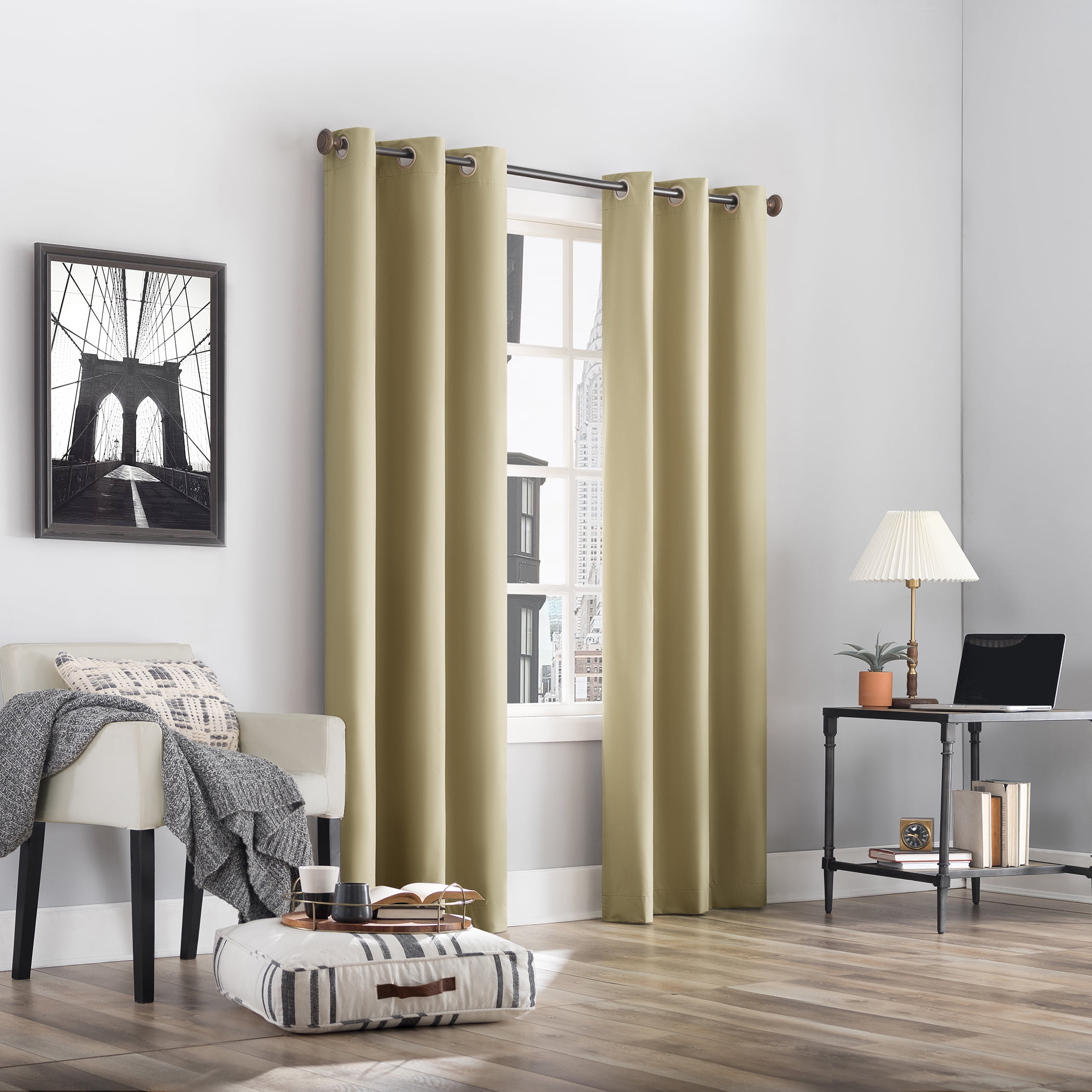 Sun Zero Cyrus Thermal 100% Blackout Grommet Curtain Panel, 40"x96", Soft Gold
