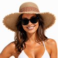 thumbnail image 2 of XFeng Fringed Straw Sun Hat Floral Bow Wide Brim Beach Hat, 2 of 5