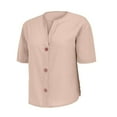 thumbnail image 6 of Pxiakgy Linen Shirts for Women Summer Cotton Linen V Neck Short Sleeve Tops Loose Vacation Beach Solid Blouses Tunic Tops Summer Loose Fit Short Sleeve Button Down Shirts for Women, 6 of 9