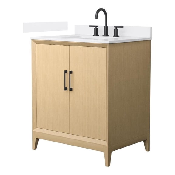 Janna 30" White Oak Single Vanity & White Quartz Top (3-Hole) & Black Trim