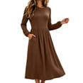 thumbnail image 6 of MYAOYI Womens Long Sleeve Midi Dress Pleated A-Line Swing Dress with Pockets, 6 of 7