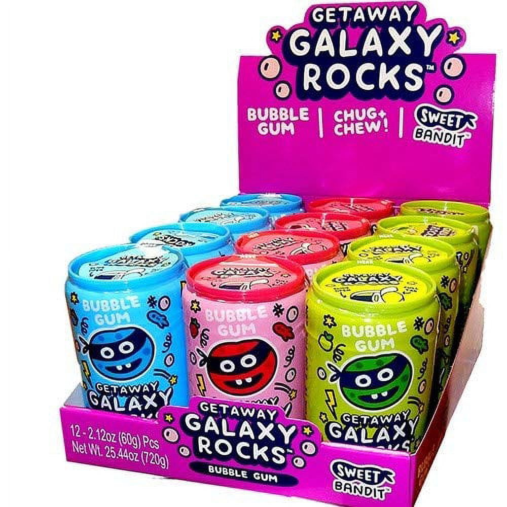 Getaway Galaxy Rocks Bubble Gum Candy Cans - 12 Count Display Box