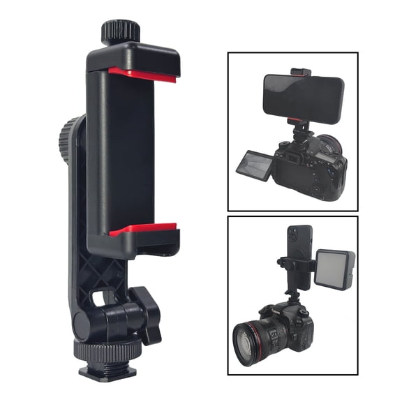 360° rotatable camera hot shoe phone monitor holder, phone tripod mount adapter for cameras, horizontal and vertical shooting hot shoe phone clamp for SLR cameras with external phone display.