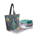 thumbnail image 2 of FORMRS Womens Canvas Tote Bag with Zipper Inner Pocket Shoulder Handbag, Navy Blue Peacock Pattern, 2 of 7