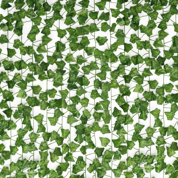 Xiao Hua Paquete de 12 enredaderas artificiales con hojas, guirnalda de hiedra artificial, hojas de hiedra falsas para dormitorio, guirnaldas de vegetación artificial colgantes.
