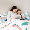 thumbnail image 4 of Homewish Kawaii Dinosaur Kids Bedding Comforter Set 7 Pieces, Cute Cartoon Animal Full Bedding Set, Triangle Abstract Reversible Fitted Sheet Flat Sheet, Microfiber Bedroom Decor, 4 of 7
