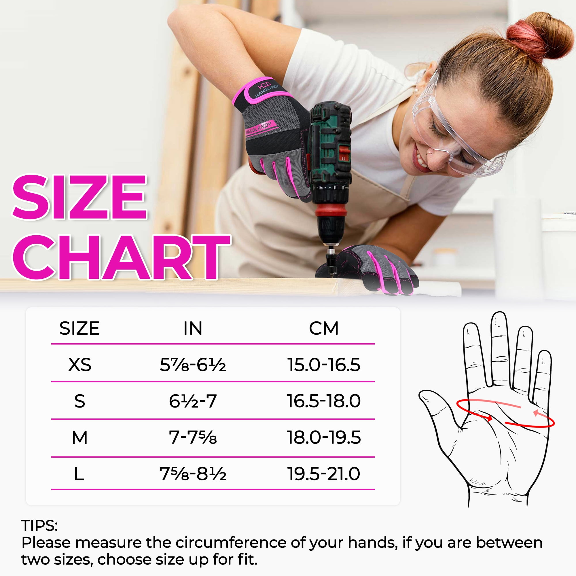 HANDLANDY Utility Work Gloves Women, Thin Mechanic Working Gloves Touch Screen, Pink, Medium