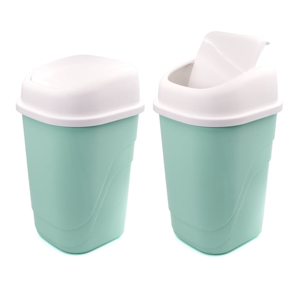 Bote de Basura Chico 2 Pack con Tapa Balancín - Basurero de Plástico Resistente, Papelera para Baño, Cocina y Oficina (Blanco)