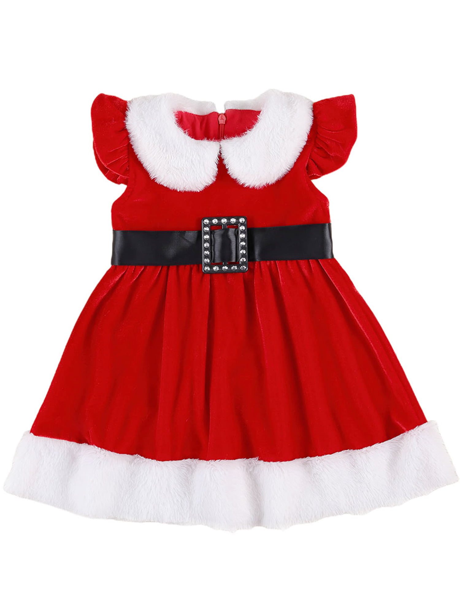 Infant Toddler Baby Kid Girl Chrsitmas Dress Fly Sleeve Santa Claus Xmas Party Princess Dress Tutu Lace Dress 